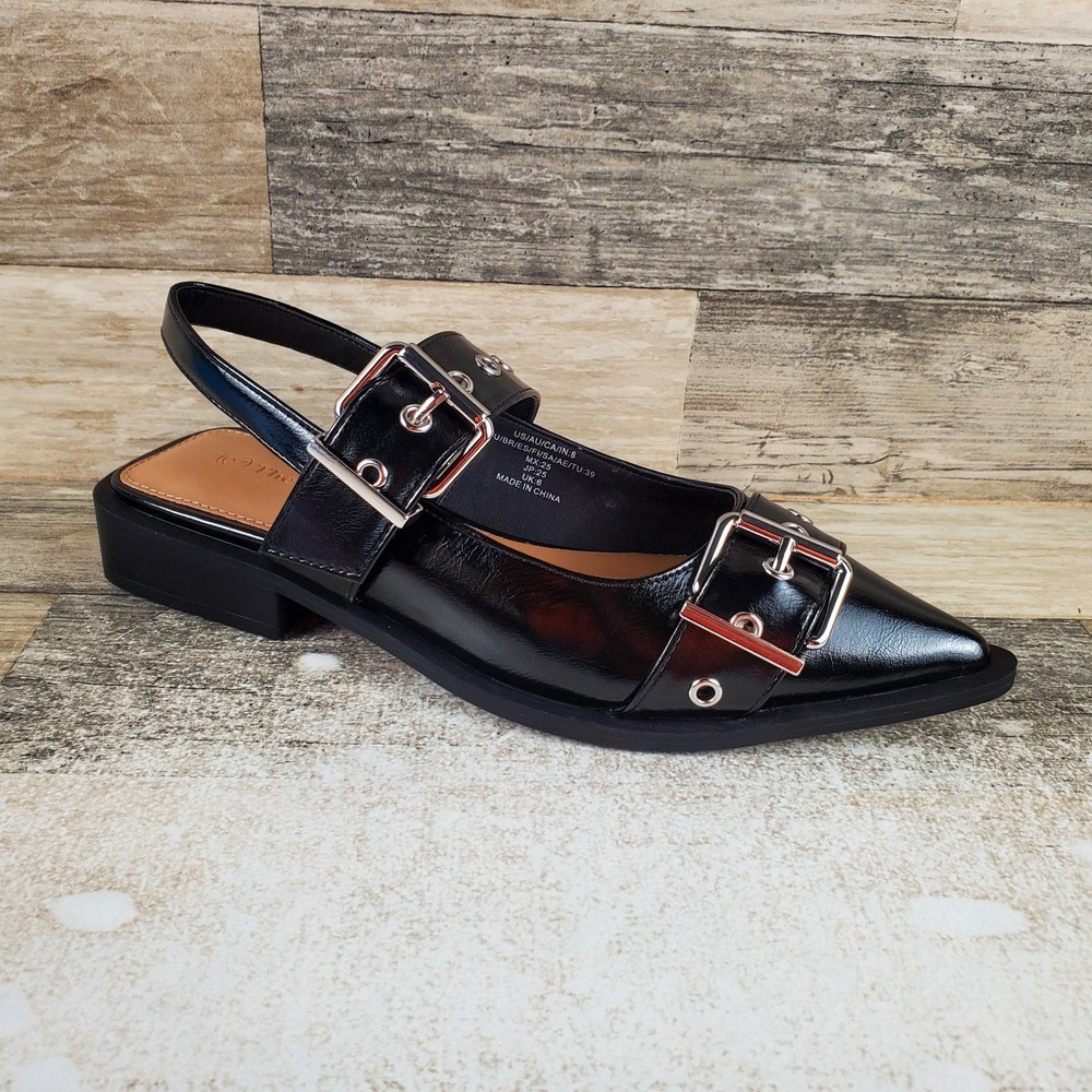 The Drop Wild Fable Peyton Womens Slingback Flats Sz 8 Black Leather Pointed Toe